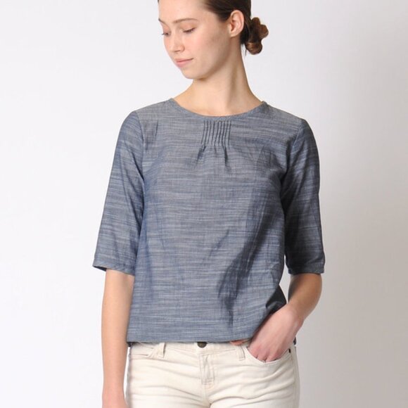 Modaspia Tops - Modaspia Chambray 3/4 Sleeve Blouse